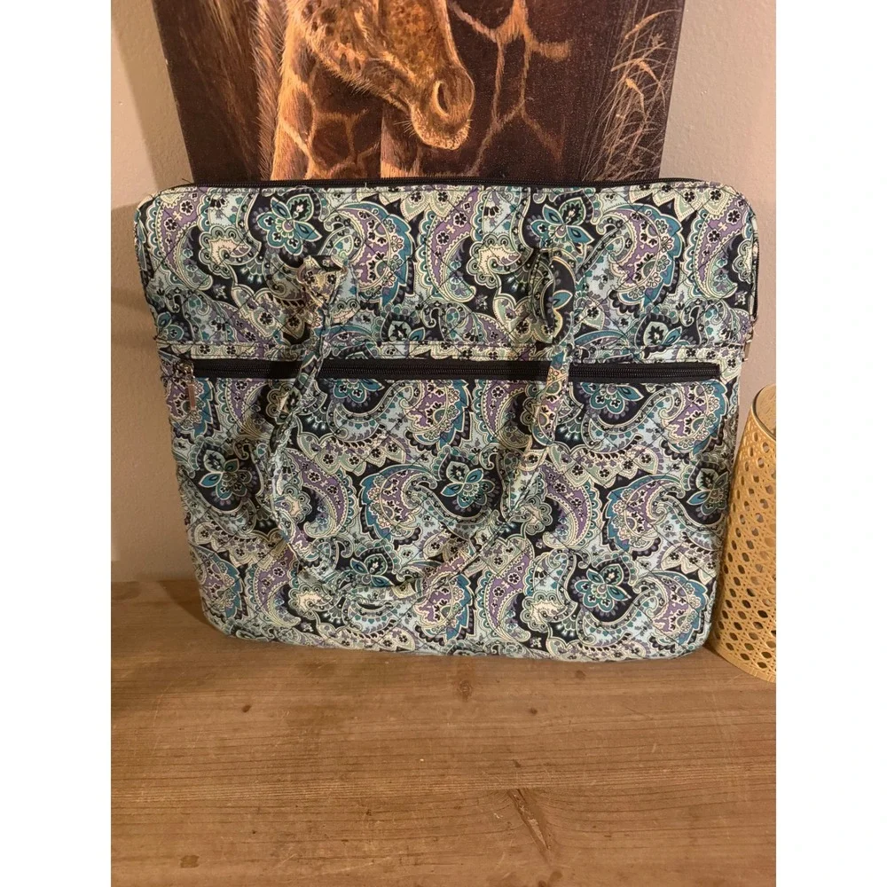 Raymond Waites Quilted‎ Laptop Bag Blue Purple Paisley Padded Tote Carrying Case